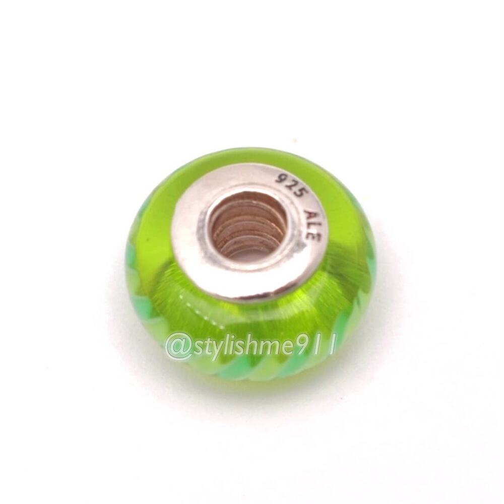 Authentic PANDORA Green Zigzag Murano Glass Bead Charm - Picture 8 of 8
